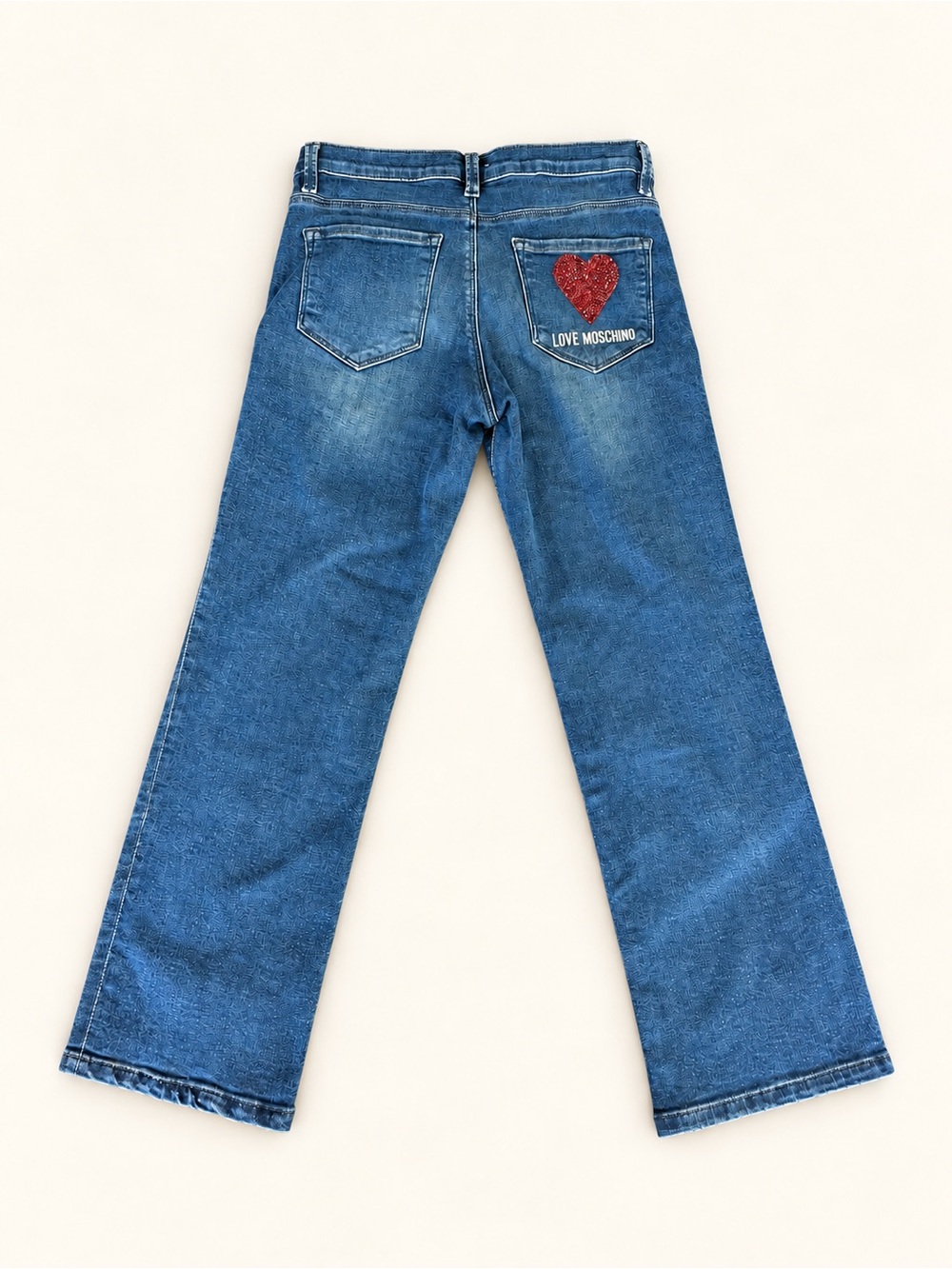 Love Moschino ❤️ Rhinestone Heart Cropped Straight Leg Jeans SZ 26 Y2K Style